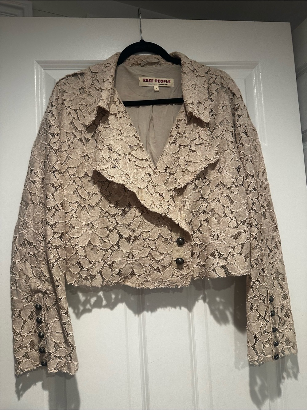 Free People Beige Lace Cropped Blazer